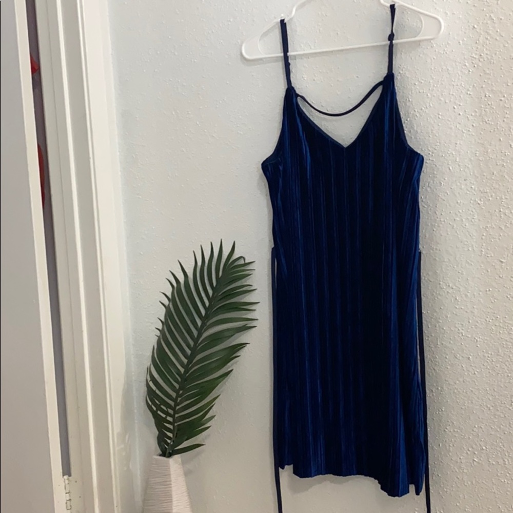 Blue velvet mini dress